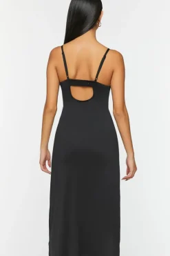 Cowl Neck Slit Midi Dress