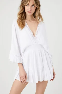 Crepe Butterfly-Sleeve Mini Dress