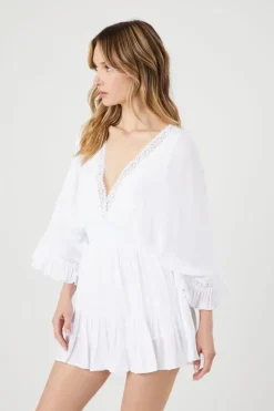 Crepe Butterfly-Sleeve Mini Dress