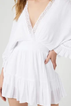 Crepe Butterfly-Sleeve Mini Dress