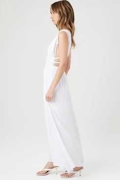 Crepe Caged V-Neck Maxi Dress