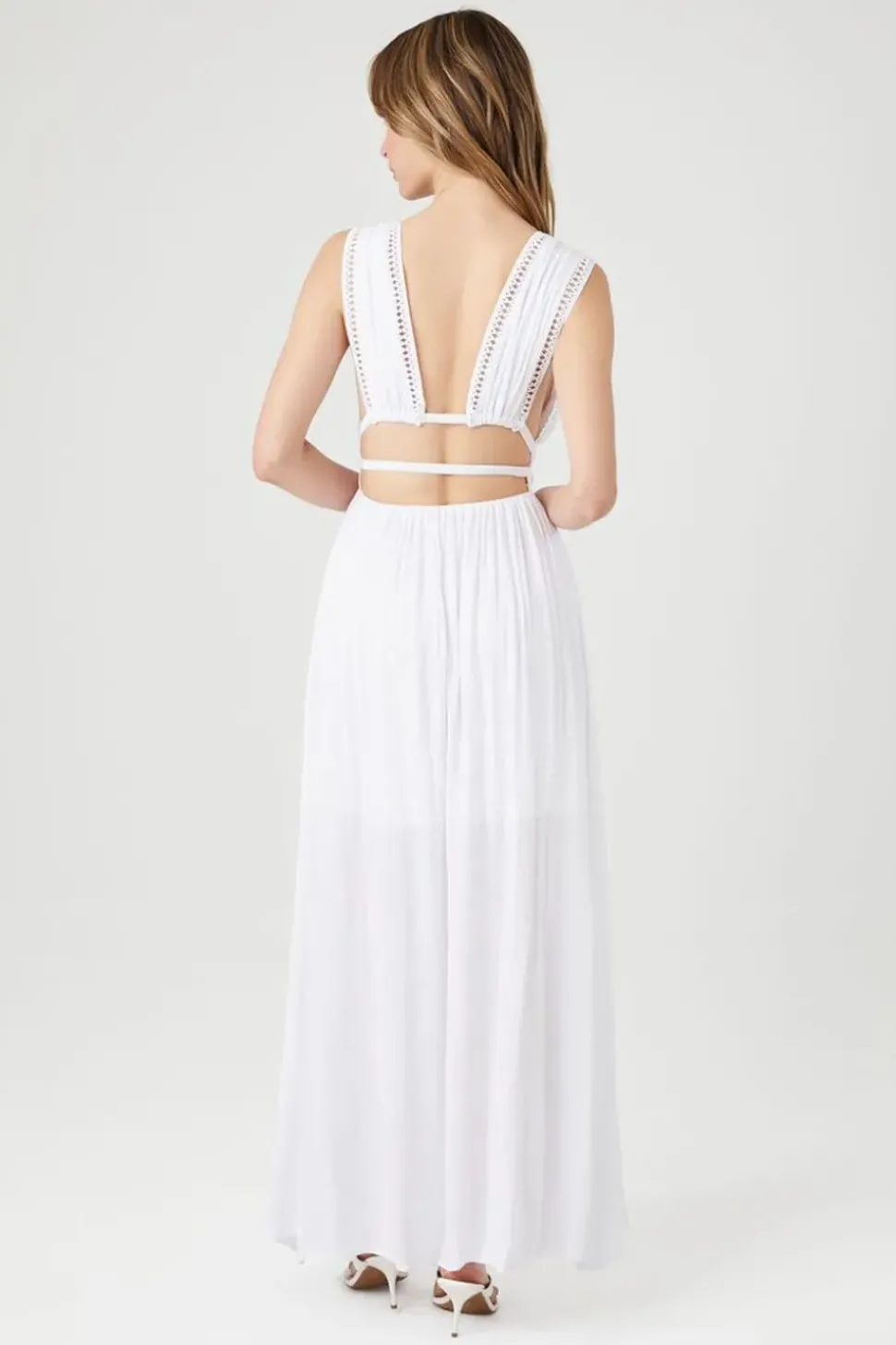 Crepe Caged V-Neck Maxi Dress