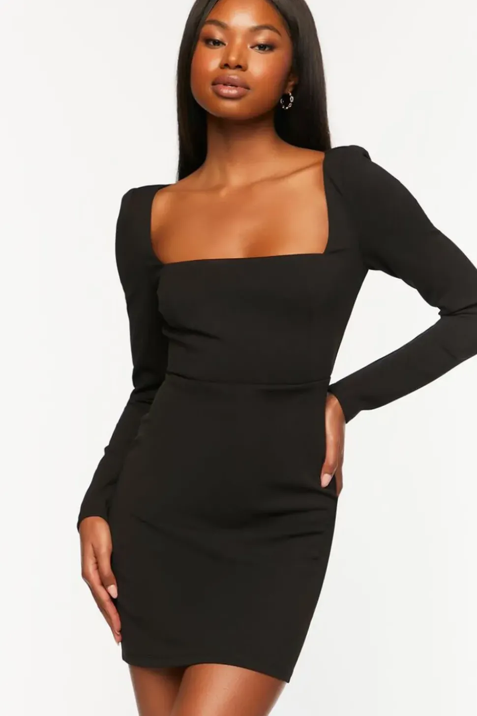Crepe Long-Sleeve Mini Dress
