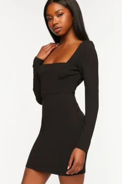 Crepe Long-Sleeve Mini Dress