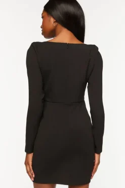 Crepe Long-Sleeve Mini Dress