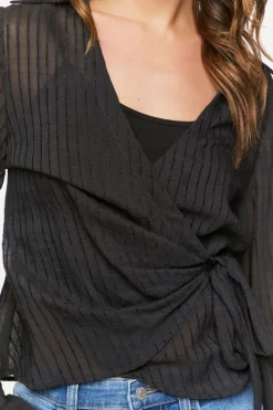 Crepe Shadow-Striped Wrap Top