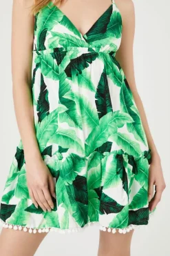 Crepe Tropical Leaf Mini Dress