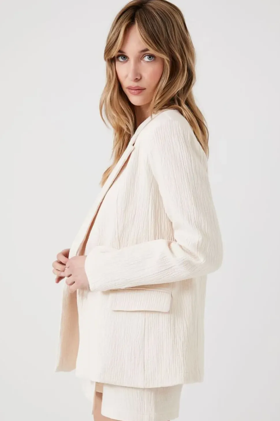 Crinkled Double-Breasted Blazer