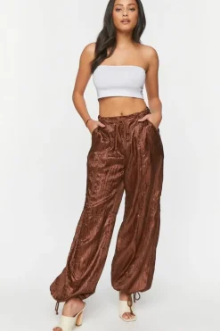 Crinkled Drawstring Parachute Pants
