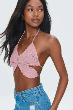 Crochet Butterfly Halter Crop Top