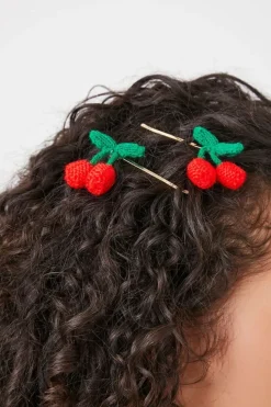 Crochet Cherry Bobby Pin Set