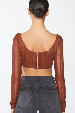 Crochet Lace Long-Sleeve Crop Top