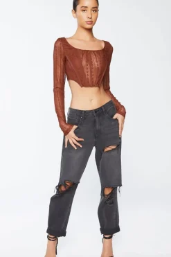 Crochet Lace Long-Sleeve Crop Top