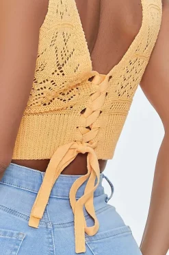 Crochet Lace-Up Crop Top