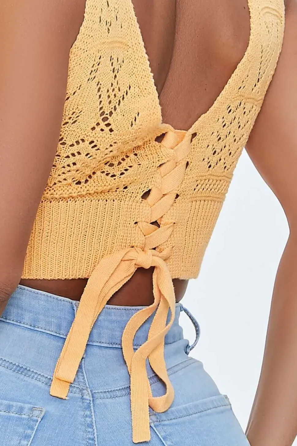 Crochet Lace-Up Crop Top