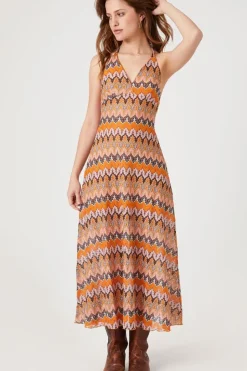Crochet Ornate Print Halter Dress