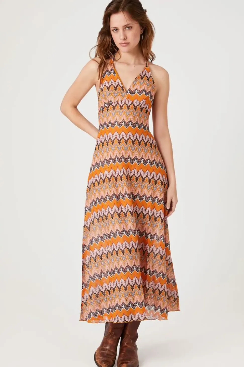 Crochet Ornate Print Halter Dress