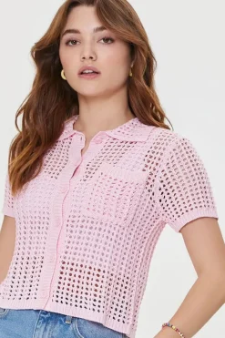 Crochet Short-Sleeve Cardigan Sweater