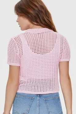 Crochet Short-Sleeve Cardigan Sweater