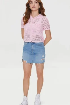 Crochet Short-Sleeve Cardigan Sweater