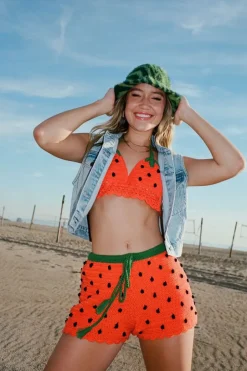 Crochet Sweater-Knit Watermelon Shorts
