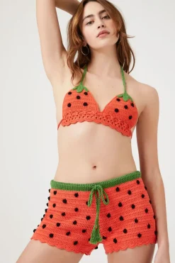 Crochet Sweater-Knit Watermelon Shorts