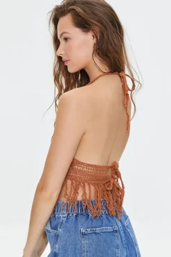 Crochet Tassel-Trim Halter Top