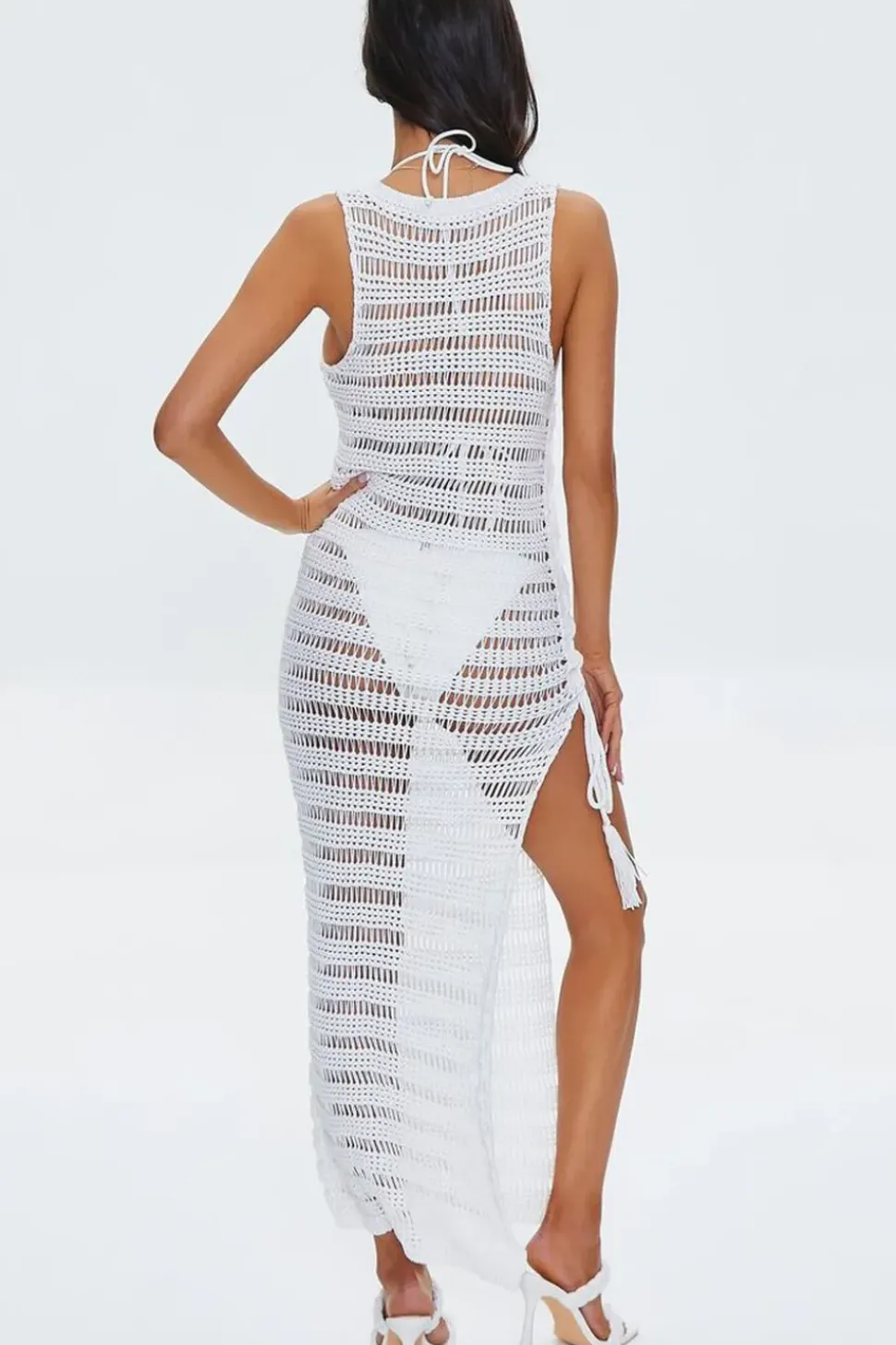 Crochet Thigh-Slit Maxi Dress