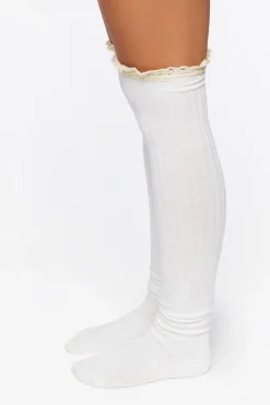 Crochet-Trim Over-The-Knee Socks