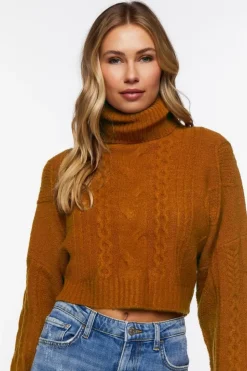 Cropped Cable Knit Turtleneck Sweater