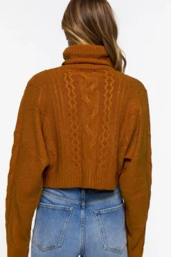 Cropped Cable Knit Turtleneck Sweater