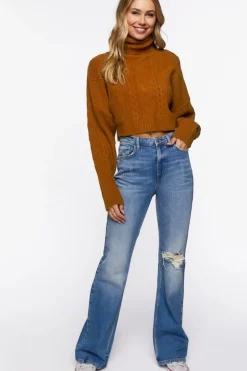 Cropped Cable Knit Turtleneck Sweater