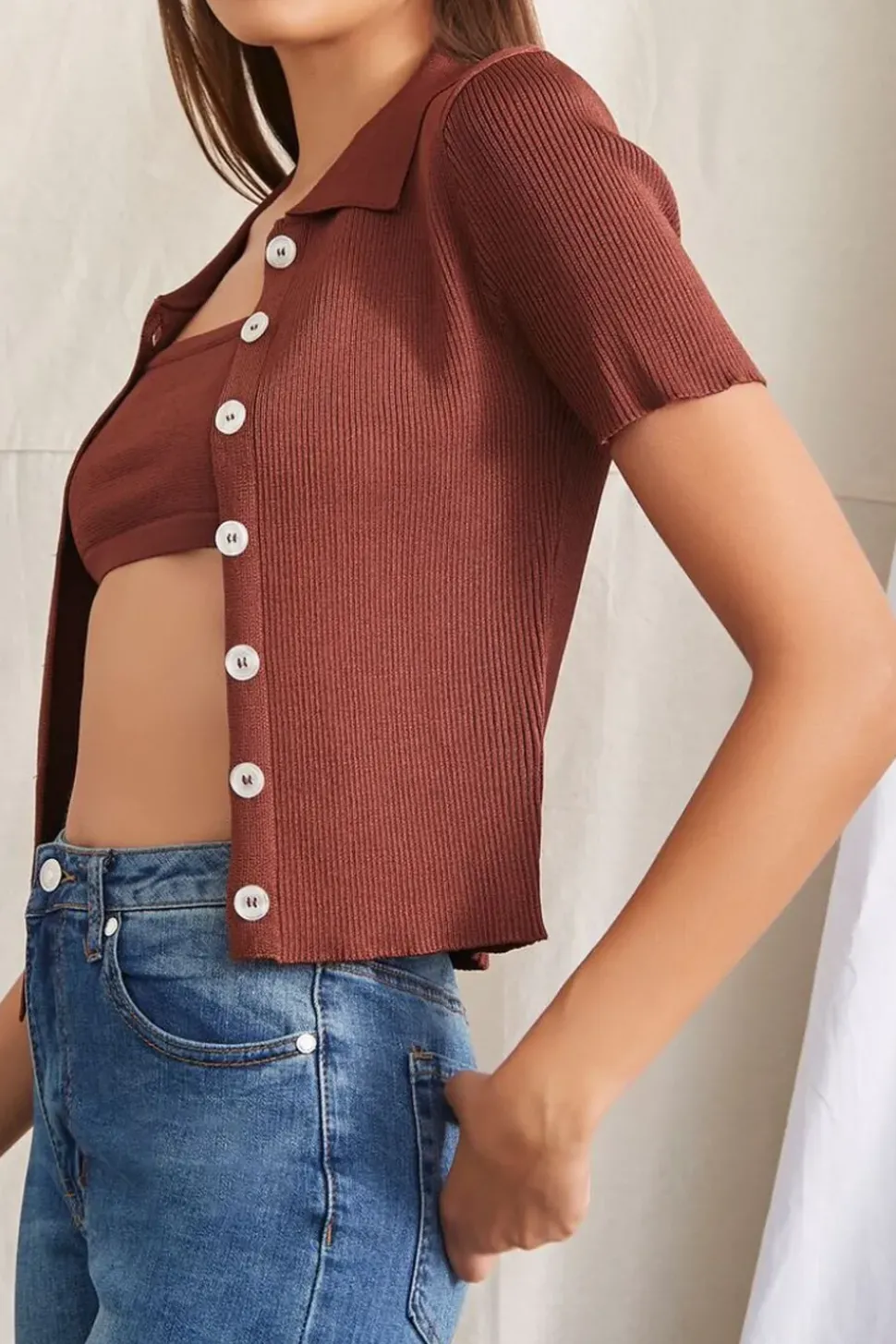 Cropped Cami & Shirt Set
