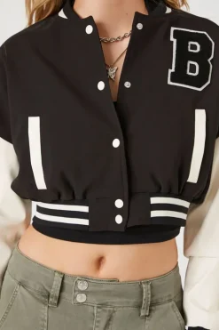 Cropped Fleece Varsity Jacket