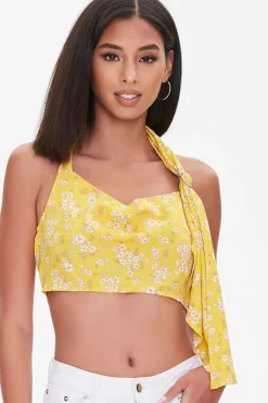 Cropped Floral Print Halter Top