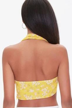 Cropped Floral Print Halter Top