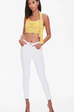 Cropped Floral Print Halter Top