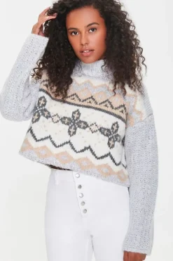 Cropped Geo Print Sweater