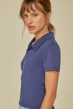 Cropped Jersey-Knit Polo Shirt