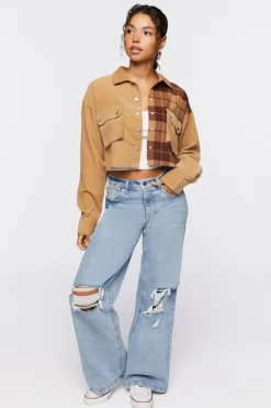 Cropped Plaid Corduroy Shacket