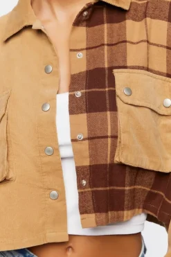 Cropped Plaid Corduroy Shacket