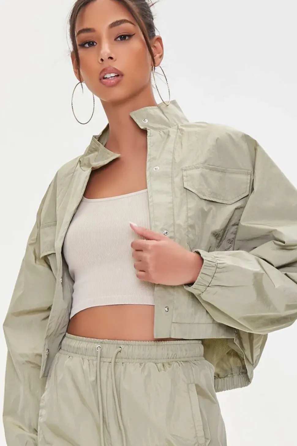 Cropped Raglan-Sleeve Windbreaker