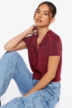 Cropped Sweater-Knit Shirt