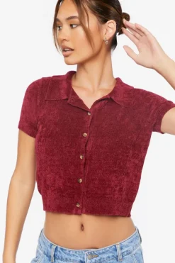 Cropped Sweater-Knit Shirt