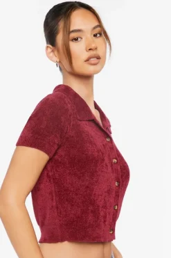 Cropped Sweater-Knit Shirt
