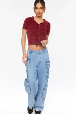 Cropped Sweater-Knit Shirt