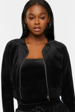 Cropped Velvet Zip-Up Jacket