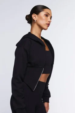 Cropped V-Hem Zip-Up Hoodie