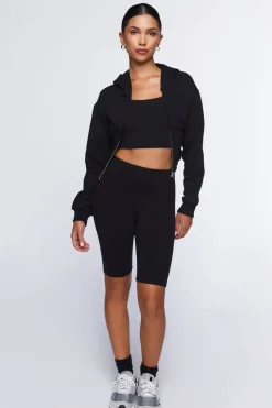 Cropped V-Hem Zip-Up Hoodie