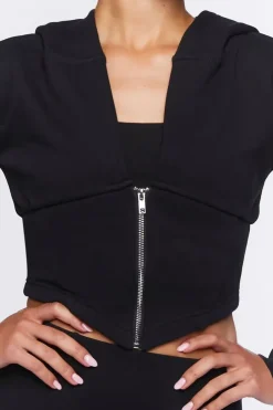 Cropped V-Hem Zip-Up Hoodie